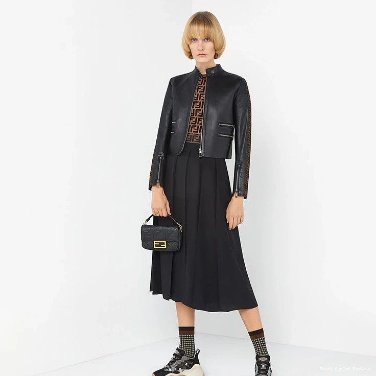 Affordable HOT Mini Nappa Leather Baguette FF Bag In Fendi Motif Black 0824